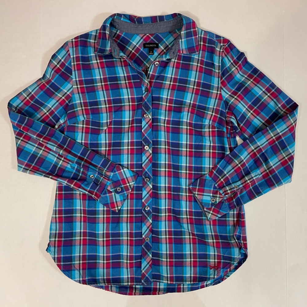 Talbots Multicolored Button Down Long Sleeve Flan… - image 1